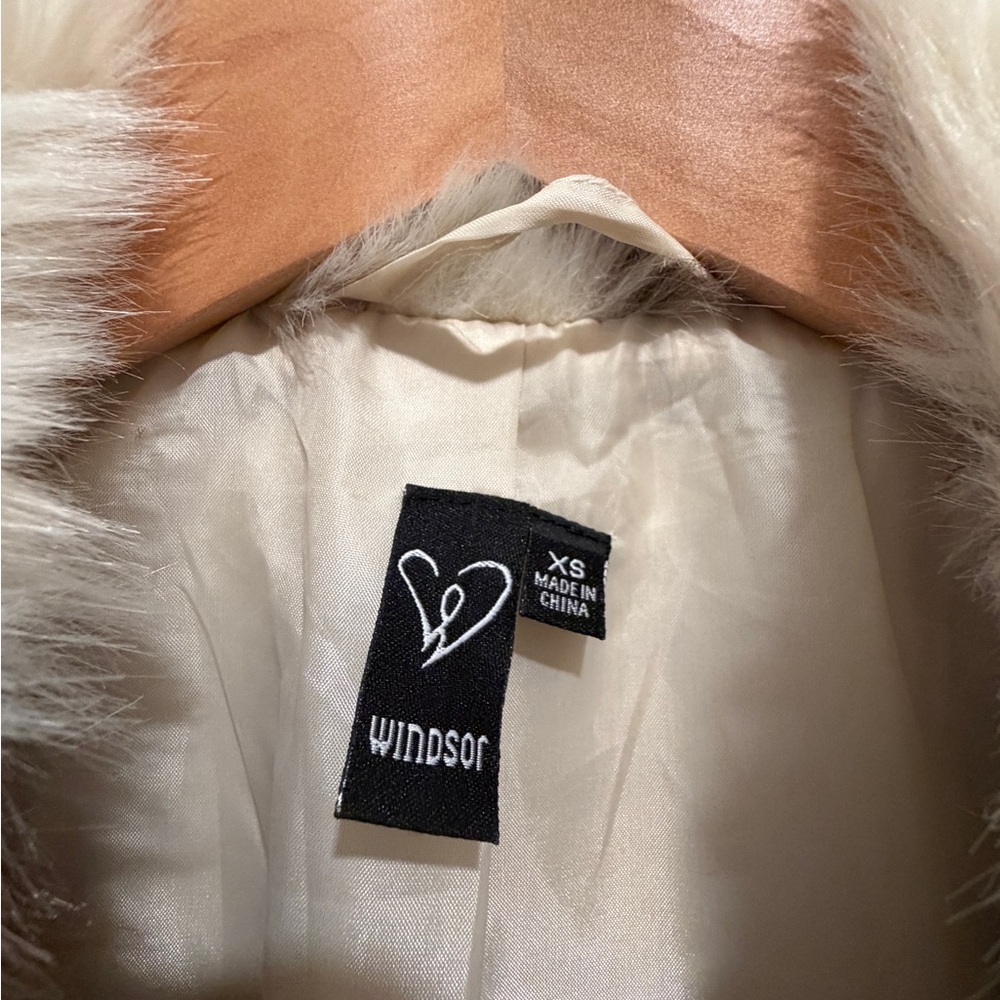Ivory and Dark Brown Faux Fur faux cowhide Long Coat - Picture 4 of 5